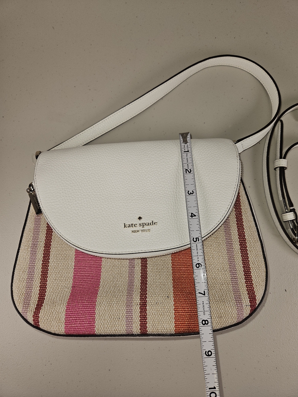 Kate Spade Leila Leather Flap Shoulder White Multi Color Stripe Like New W Strap - Picture 16 of 16